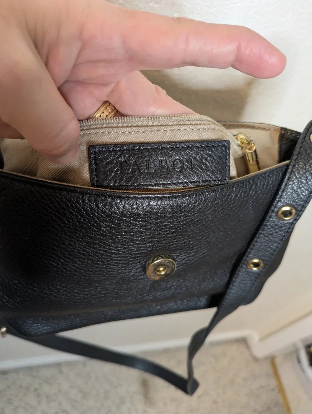 Talbots Black Genuine Leather Snap Flap Crossbody Bag • Excellent